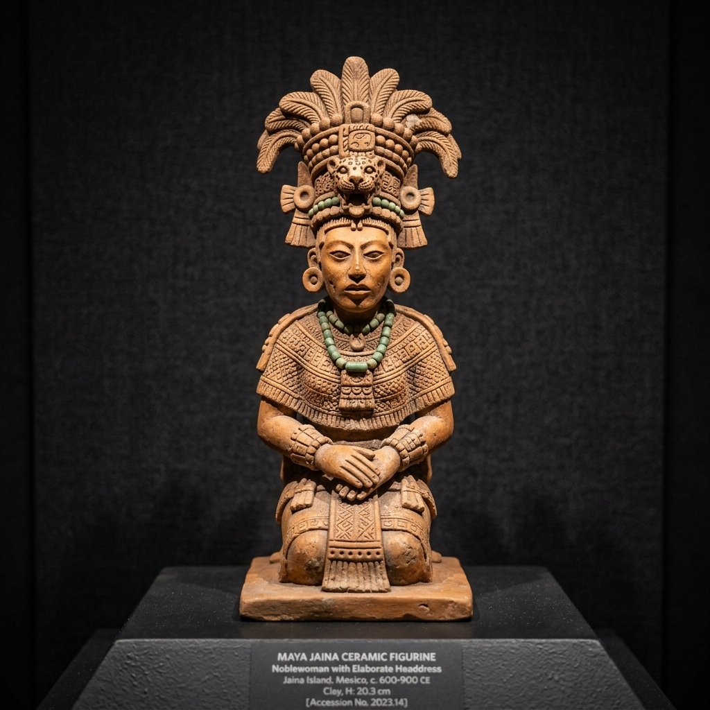 Maya Jaina-style ceramic figurine of a noblewoman