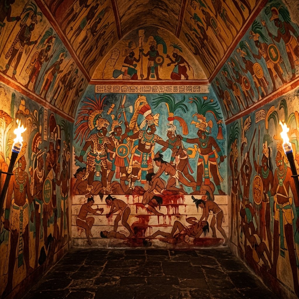 Vivid ancient Maya murals showing warriors