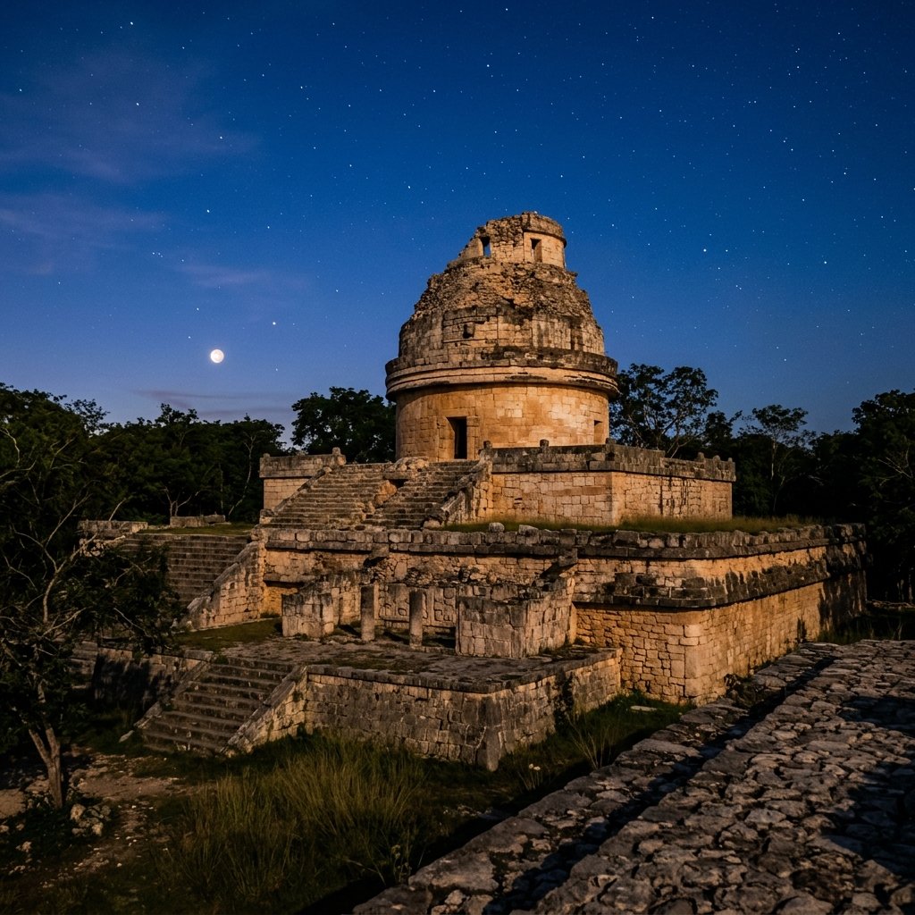 El Caracol, the ancient observatory at Chichén Itzá — a round tower atop rectangular platforms with Venus-aligned windows