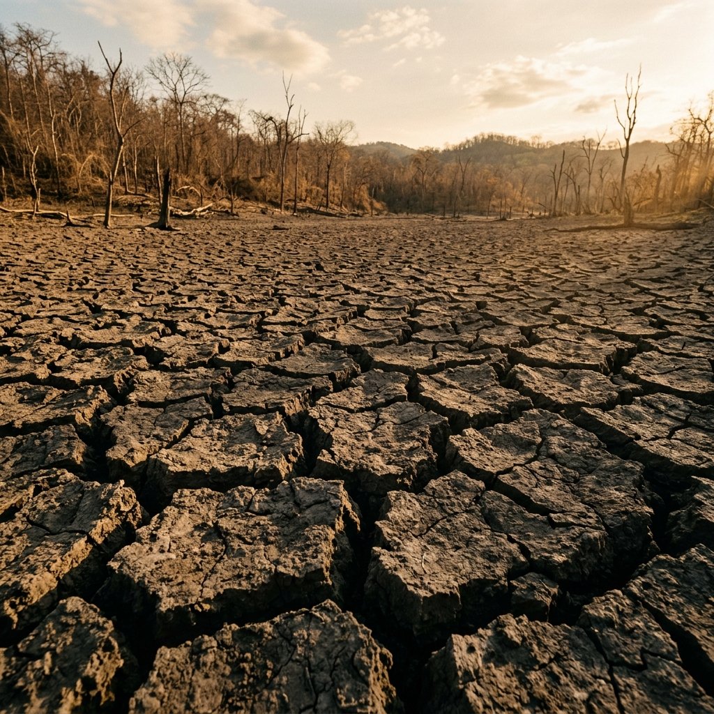 Severely cracked dry earth in a tropical landscape — the devastating drought conditions that may have doomed Maya agriculture