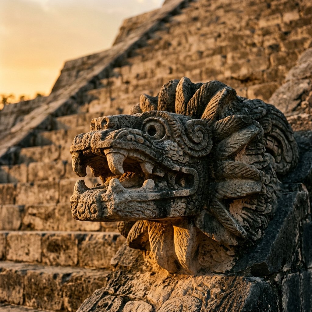 Feathered serpent stone carving at Chichén Itzá