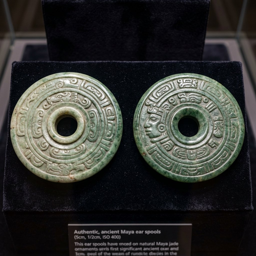 Maya jade ear spools — paired circular green jade ornaments