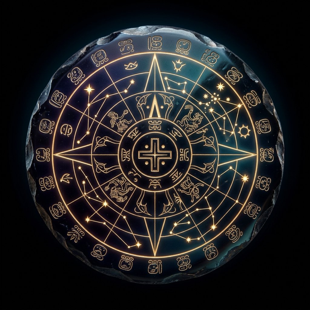 Mayan star constellation map on obsidian