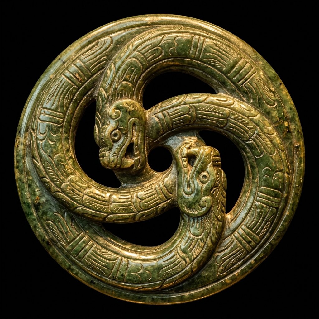 Interlocking jade serpent carvings