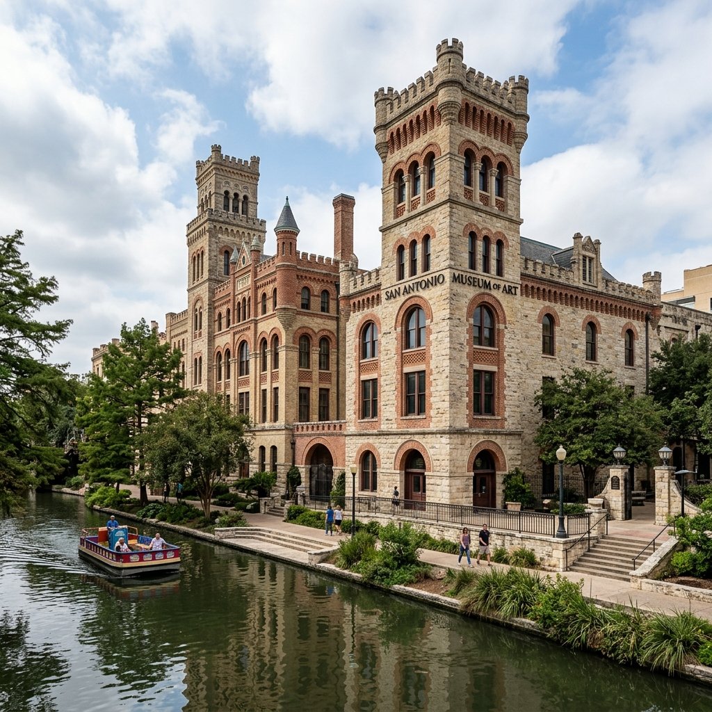San Antonio Museum of Art — converted brewery building with twin towers