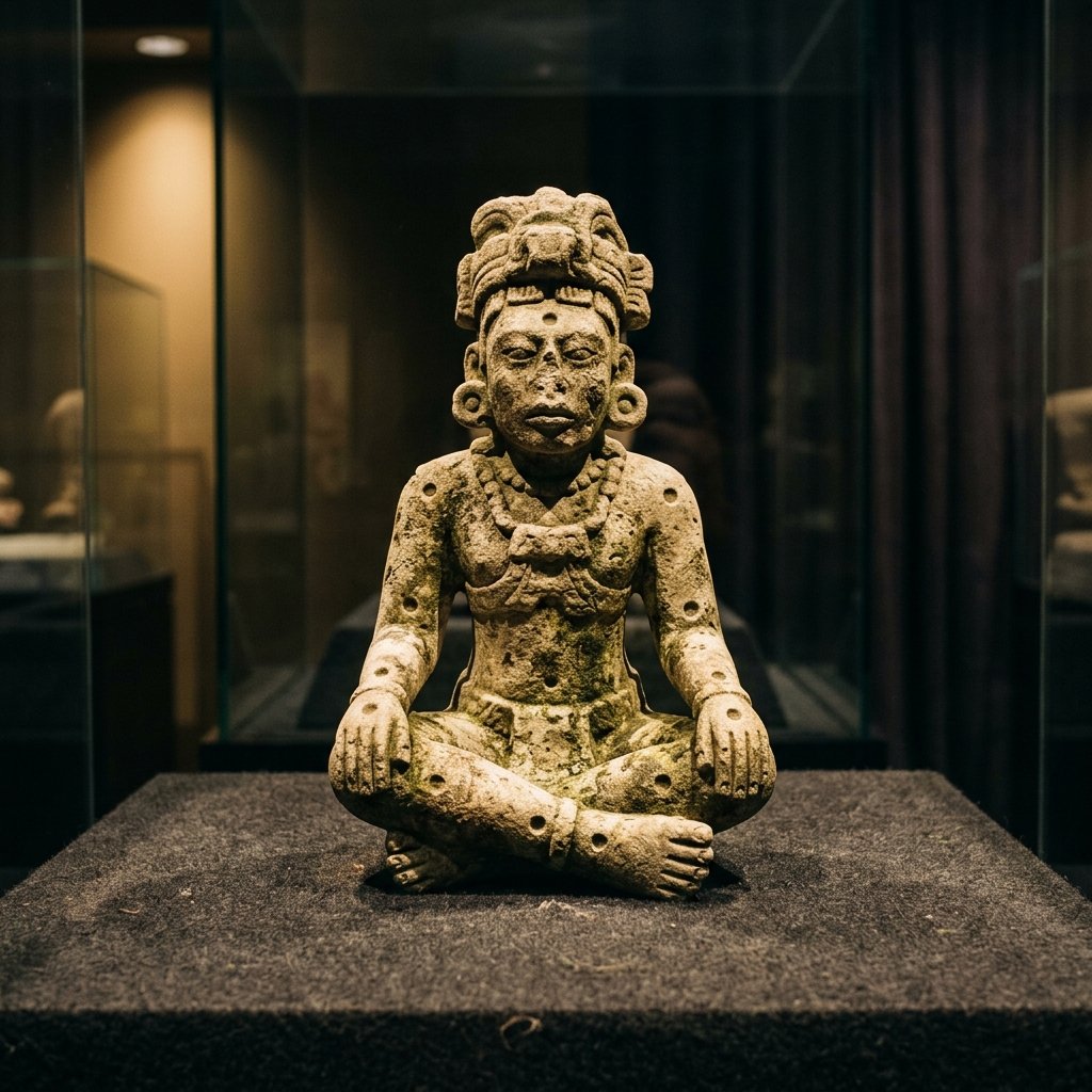 Maya carved stone human figure with marked joints