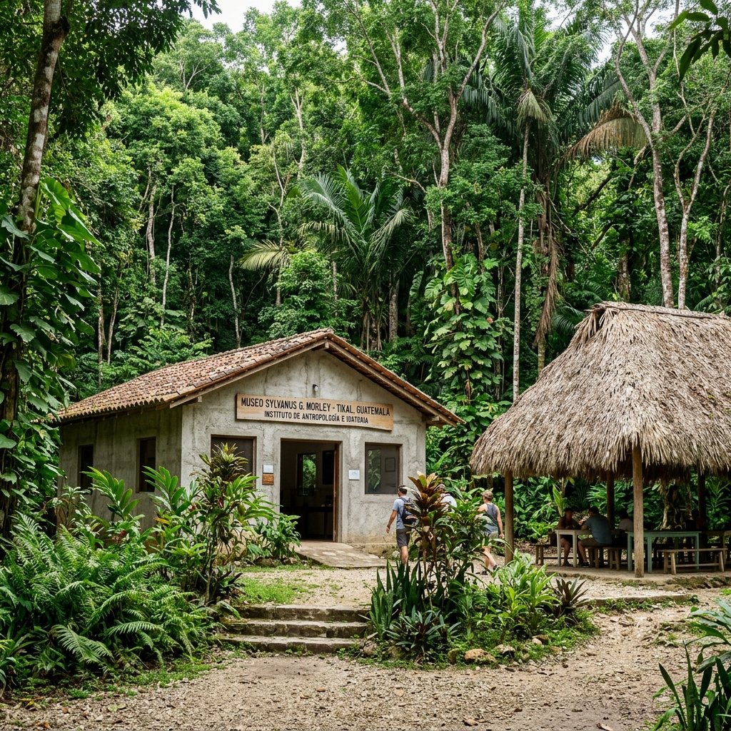 Museo Sylvanus G. Morley at Tikal surrounded by tropical rainforest