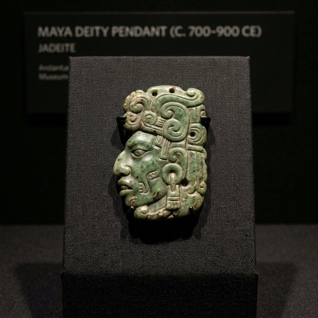 Maya jade pendant showing deity face in profile