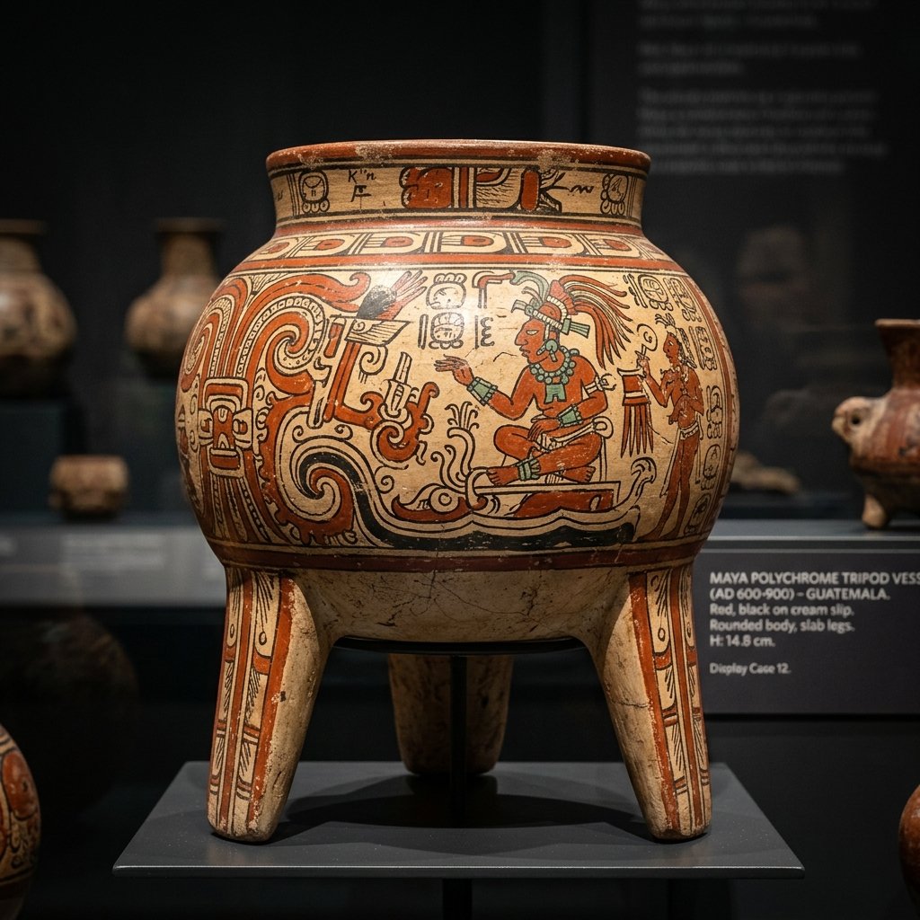 Maya ceramic tripod vessel with painted decoration