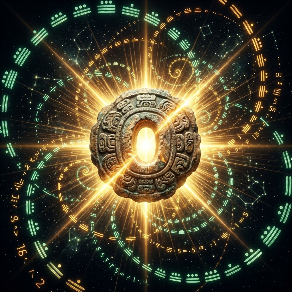 The Maya shell glyph for zero radiating golden light — the most revolutionary idea in the history of mathematics